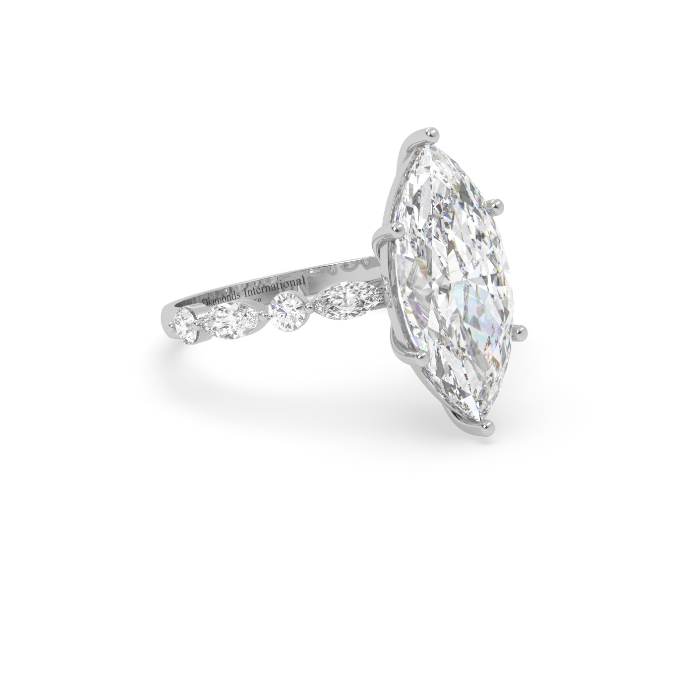 18k white gold marquise diamond ring with marquise & round side diamonds