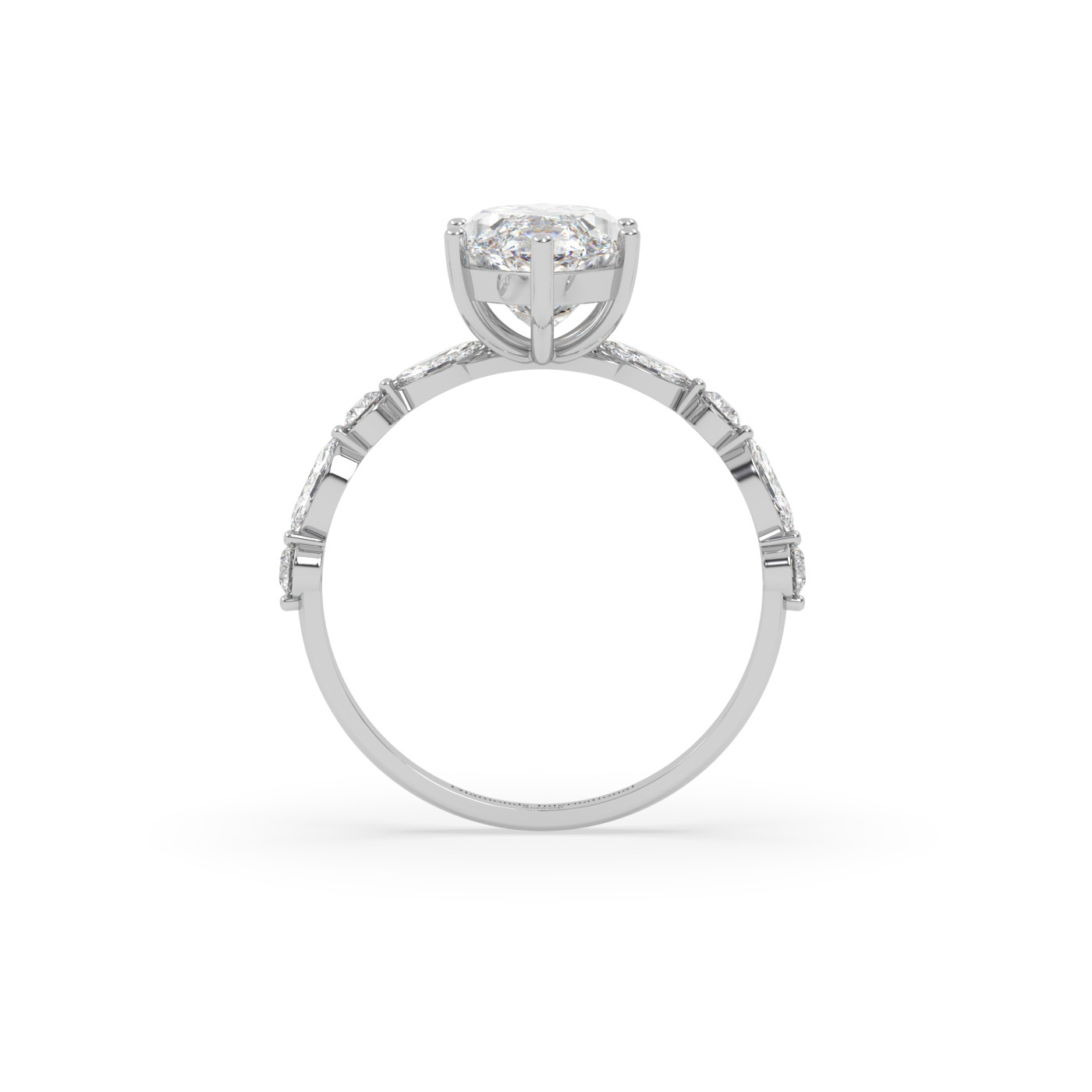 18k white gold marquise diamond ring with marquise & round side diamonds