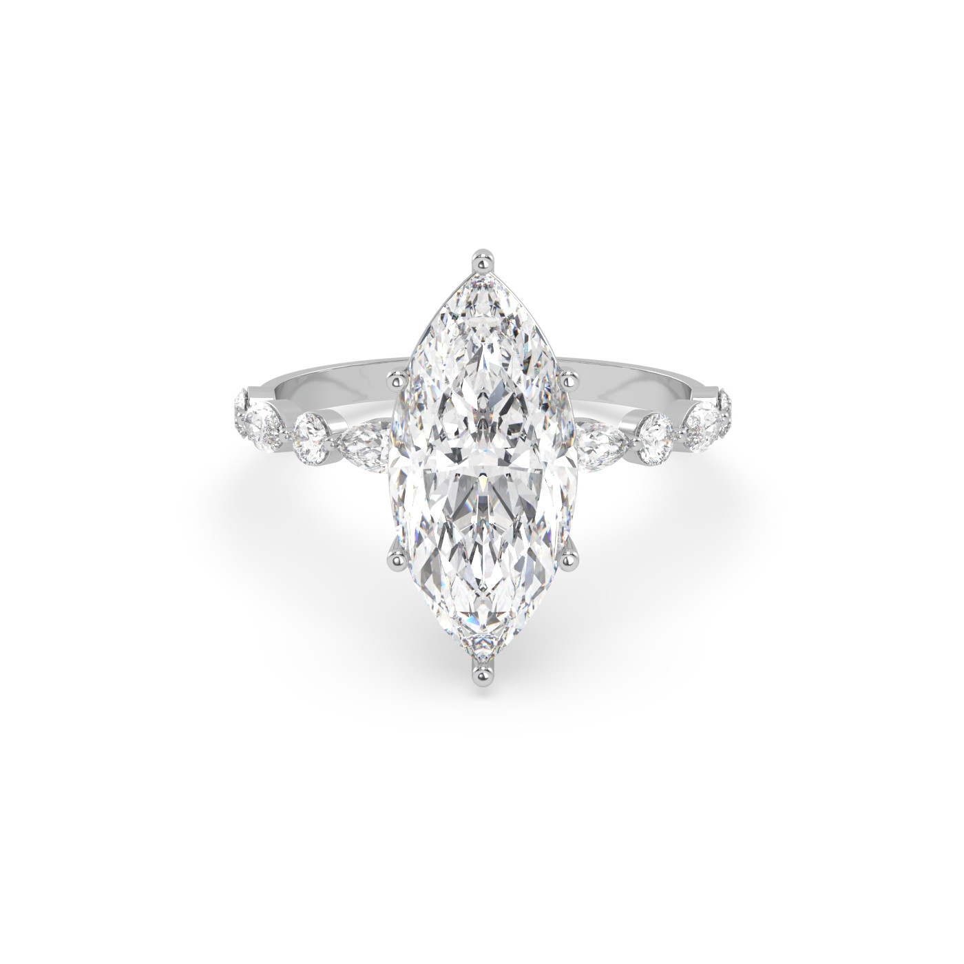 18k or blanc  bague en diamant marquise avec diamants latéraux marquise & ronds Photos & images