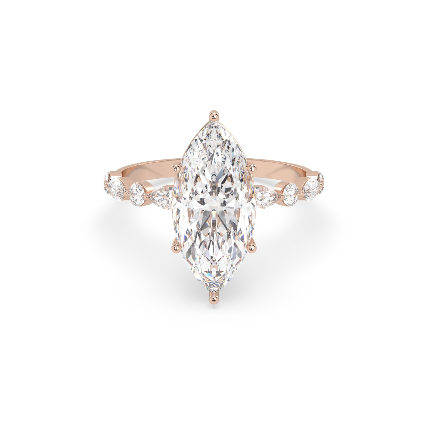 18k or rose  bague en diamant marquise avec diamants latéraux marquise & ronds Photos & images