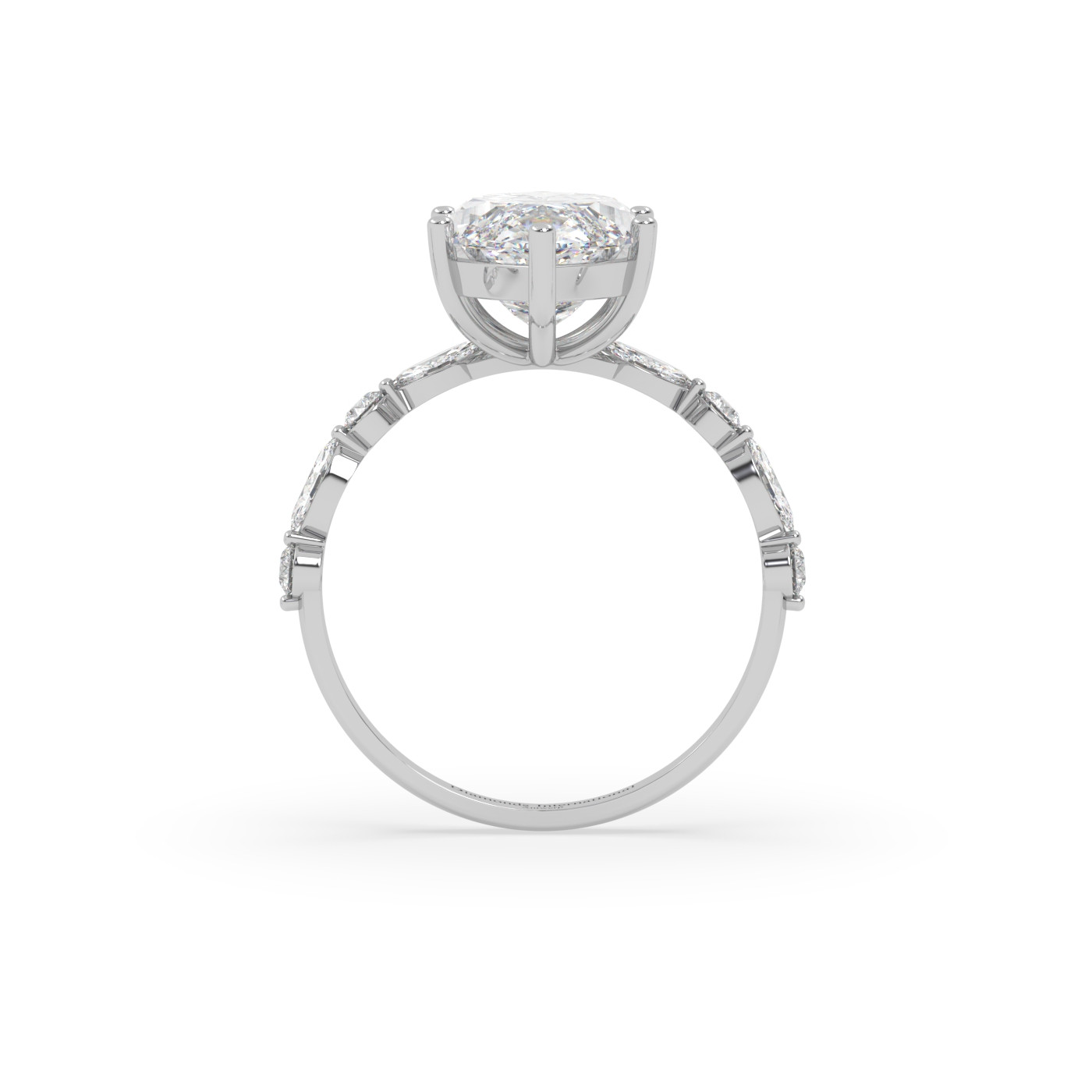 18k white gold  marquise diamond ring with marquise & round side diamonds