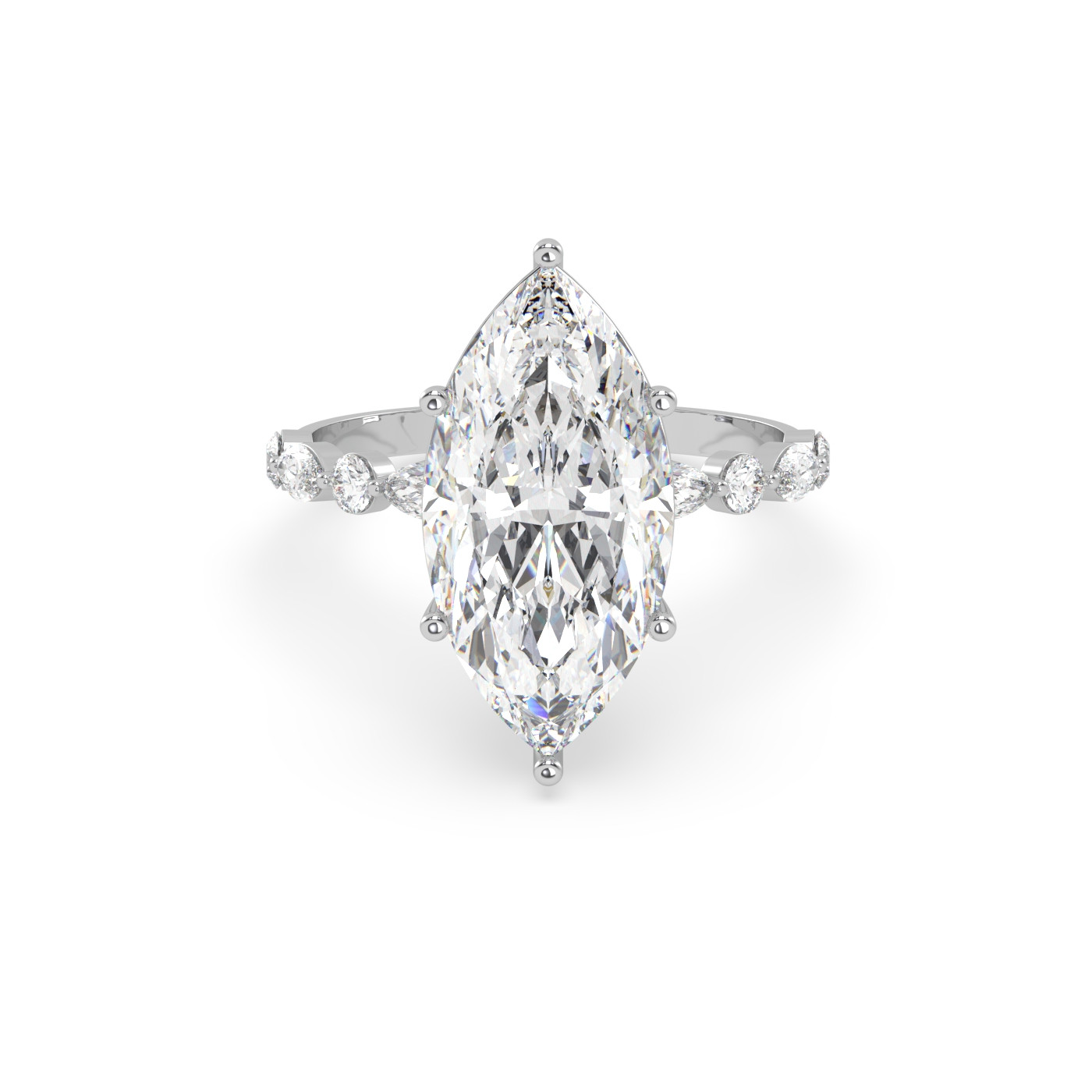 18k or blanc  bague en diamant marquise avec diamants latéraux marquise & ronds Photos & images