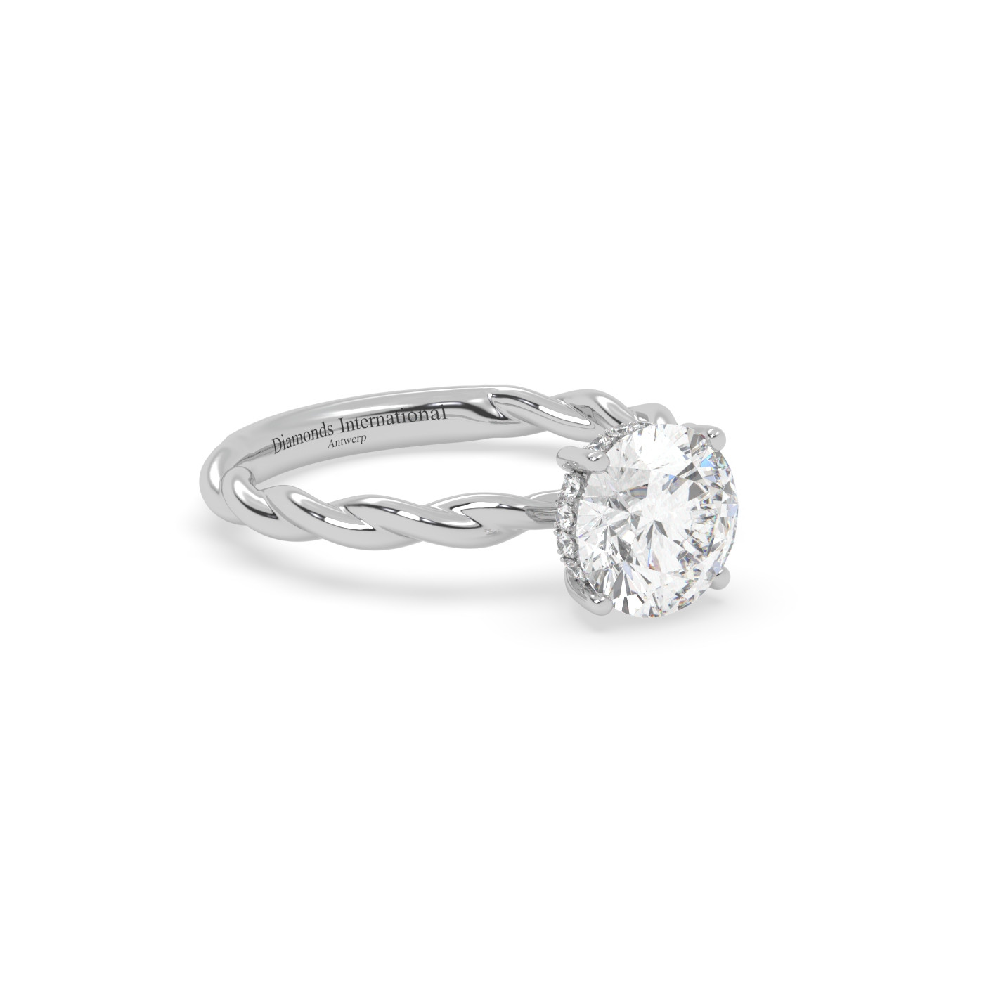 18k white gold  round cut solitaire braided diamond ring