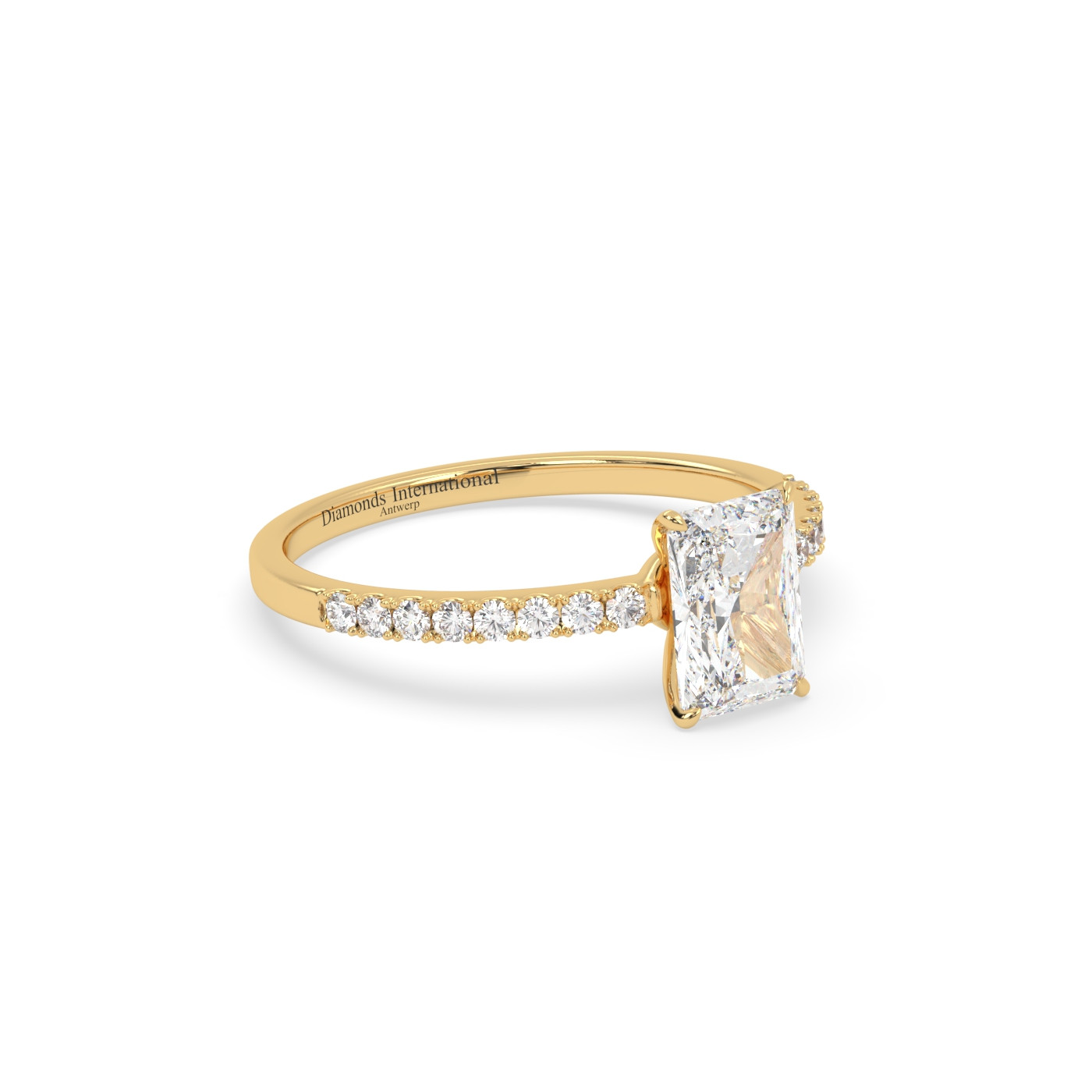 18k yellow gold  emerald cut pave set diamond ring