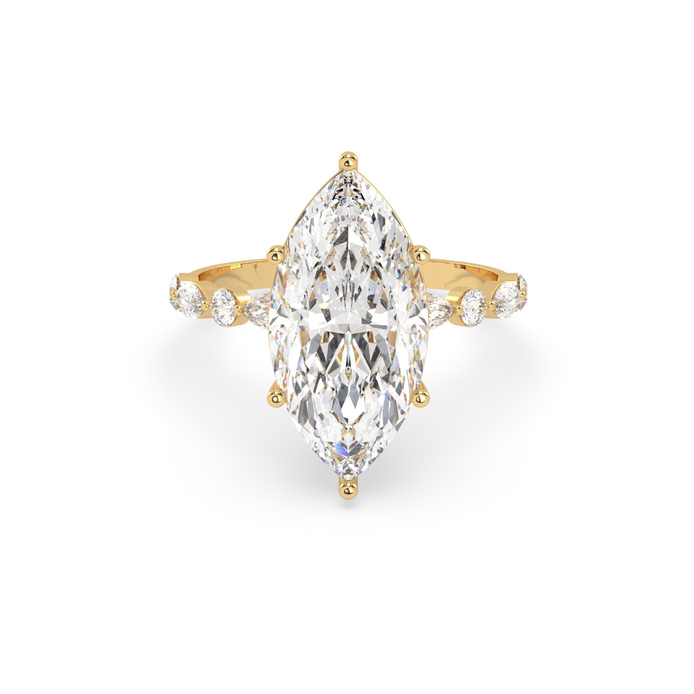 18k or jaune  bague en diamant marquise avec diamants latéraux marquise & ronds Photos & images
