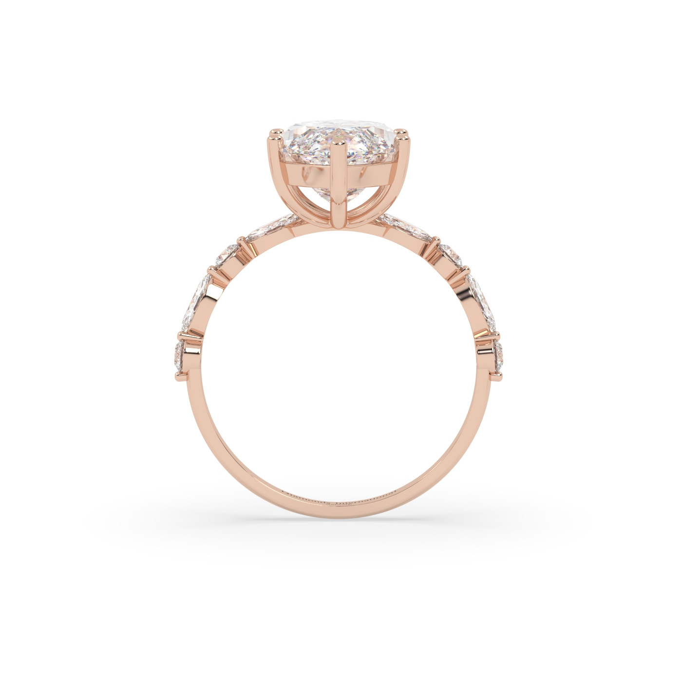 18k rose gold  marquise diamond ring with marquise & round side diamonds