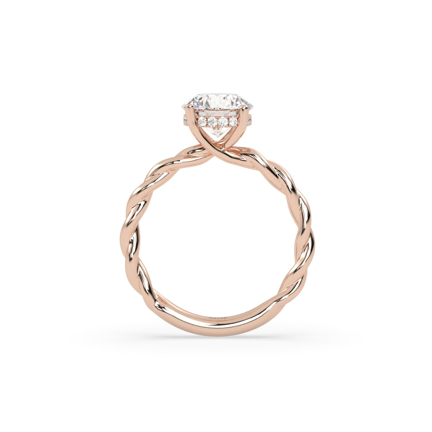 18k rose gold  round cut solitaire braided diamond ring