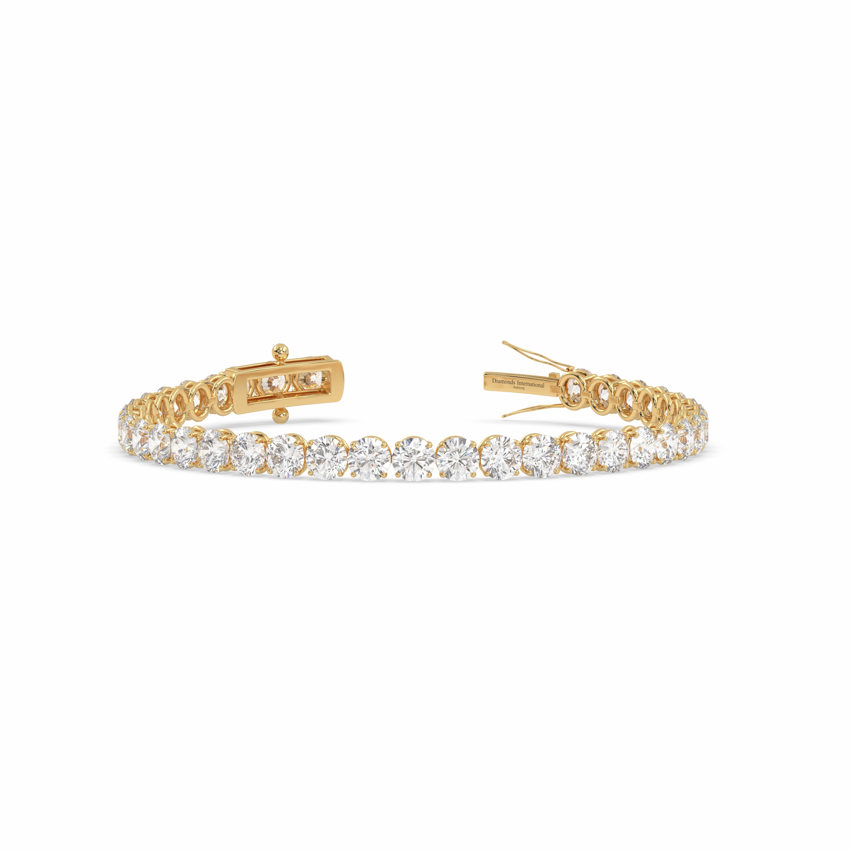 18k yellow gold 15 carat round cut diamond tennis bracelet