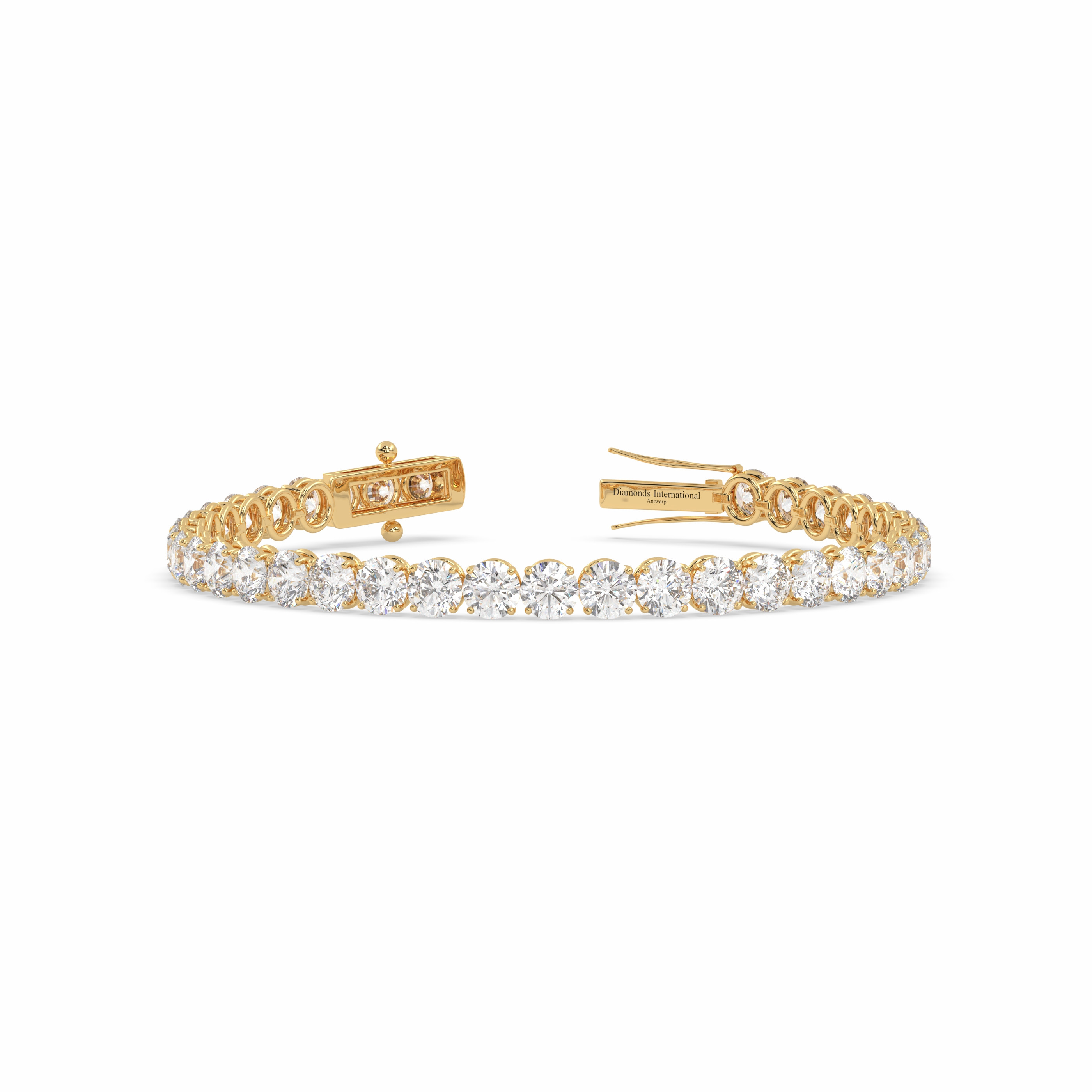 18k yellow gold 20 carat round cut diamond tennis bracelet