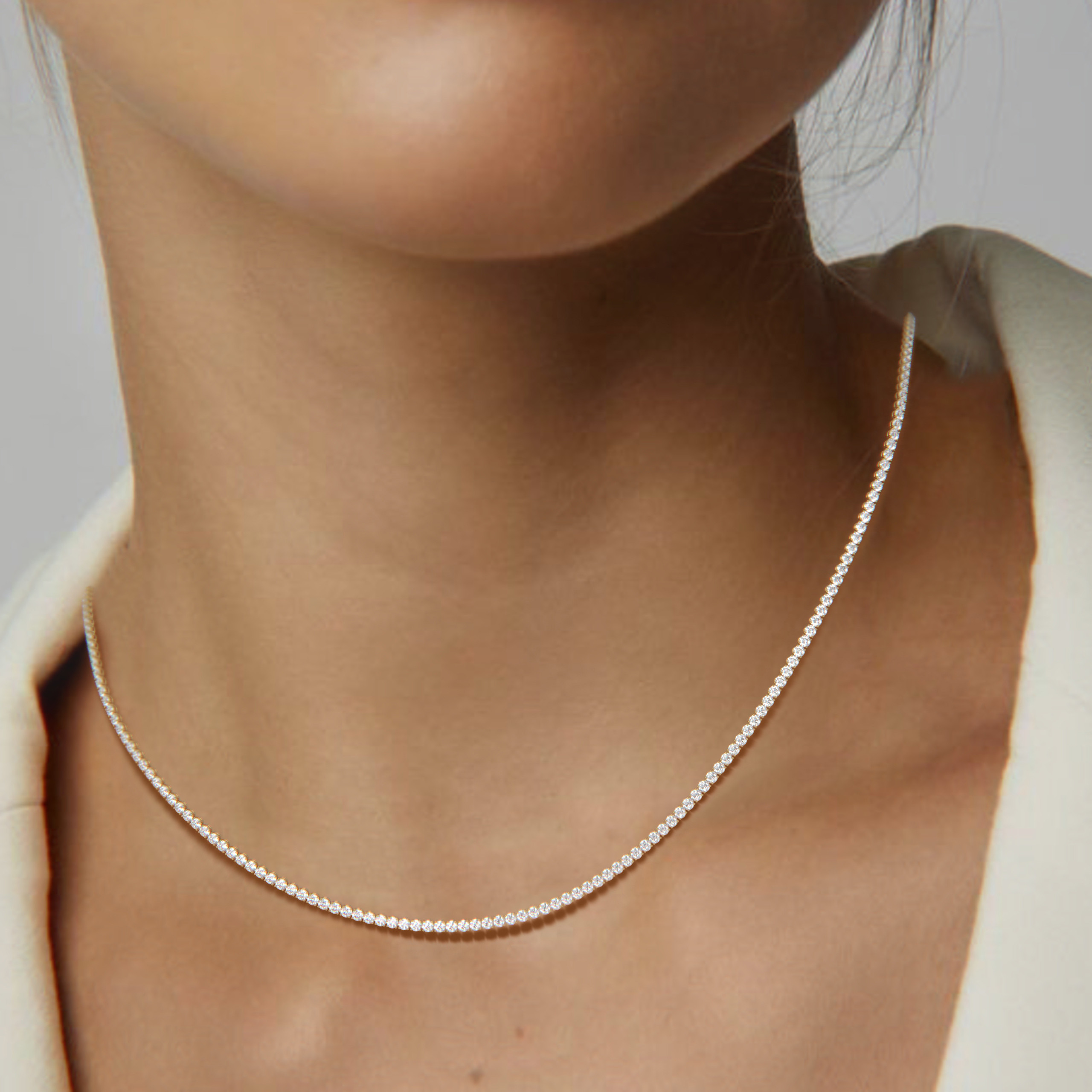 18k yellow gold  6.0 carat round diamond tennis minimalist necklace