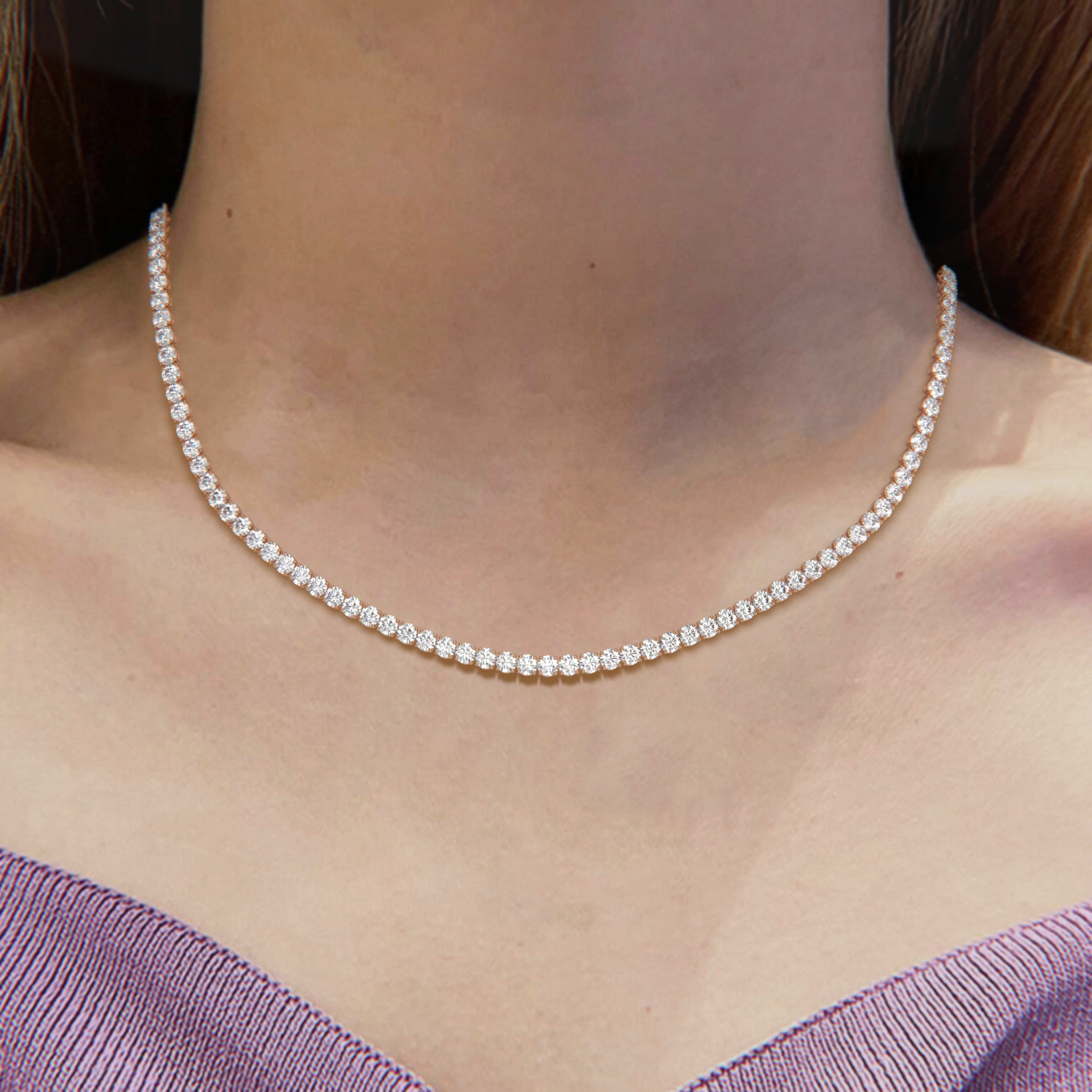 18k rose gold 15 carat round diamond tennis minimalist necklace